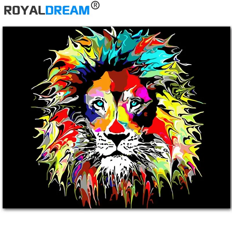 Красочная картина ROYALDREAM льва абстрактная живопись Diy цифровая по номерам
