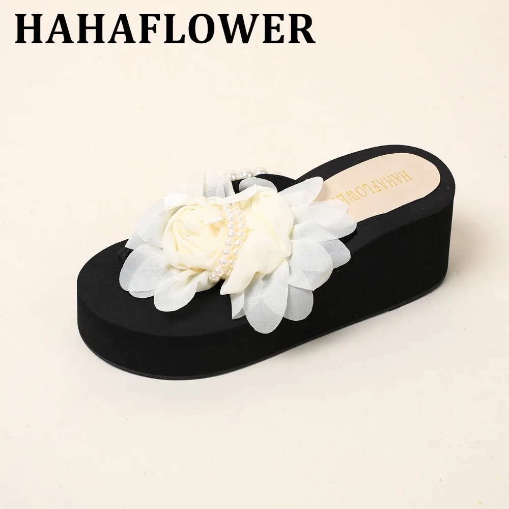 

HAHAFLOWER/мягкие женские вьетнамки на танкетке; милые летние туфли на платформе и среднем каблуке; модная женская пляжная обувь с нескользящей ...