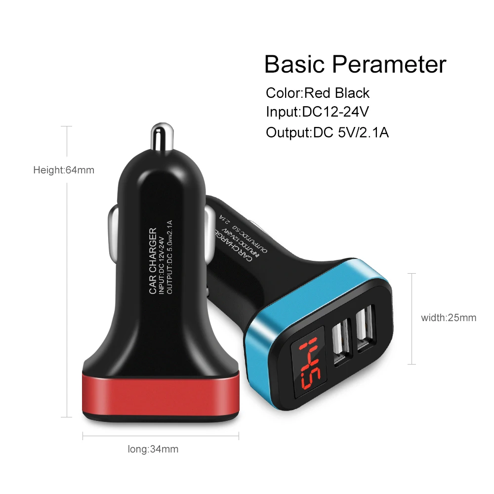 LED Car Charger fast charger USB for iphone X 8 7 plus Charging Mobile phone charging Adapter Samsung S8 S9 | Мобильные телефоны и