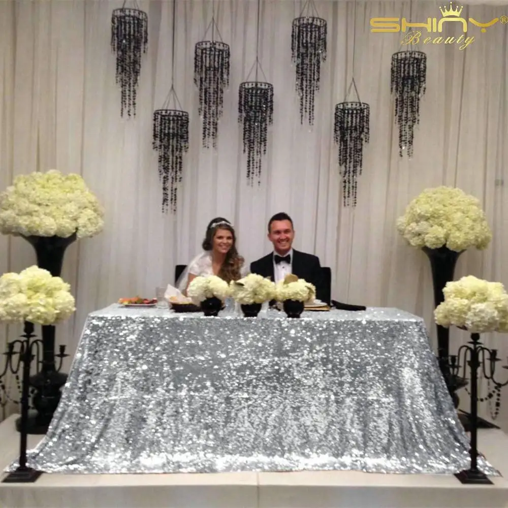 Silver Квадратная скатерть с блестками черного и серебристого цвета, 60x120 дюймов, покрытие для обеденного стола, сверкающий стол с блестками для свадьбы/Party-C0415 - Цвет: Silver
