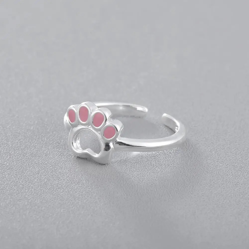 Charms S925 Silver Cute Pets Cat Dog Footprints Heart Paw Print rings for Women Creative Party sterling jewelry | Украшения и