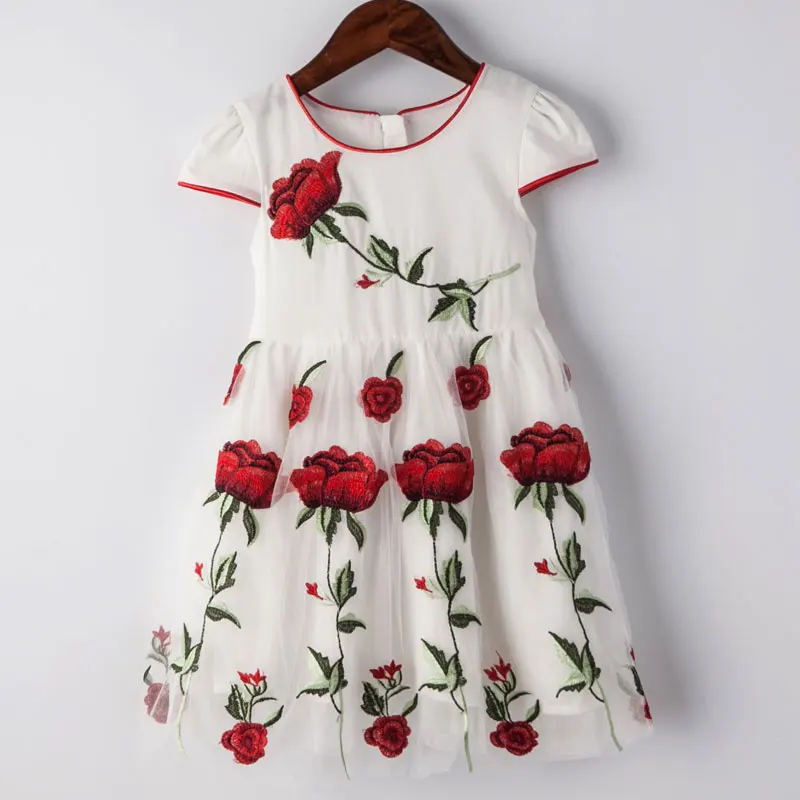 Childdkivy Rose Embroidery Girls Princess Dress 2020 Kids Summer For 4-12 Years Children Party Clothes | Детская одежда и обувь