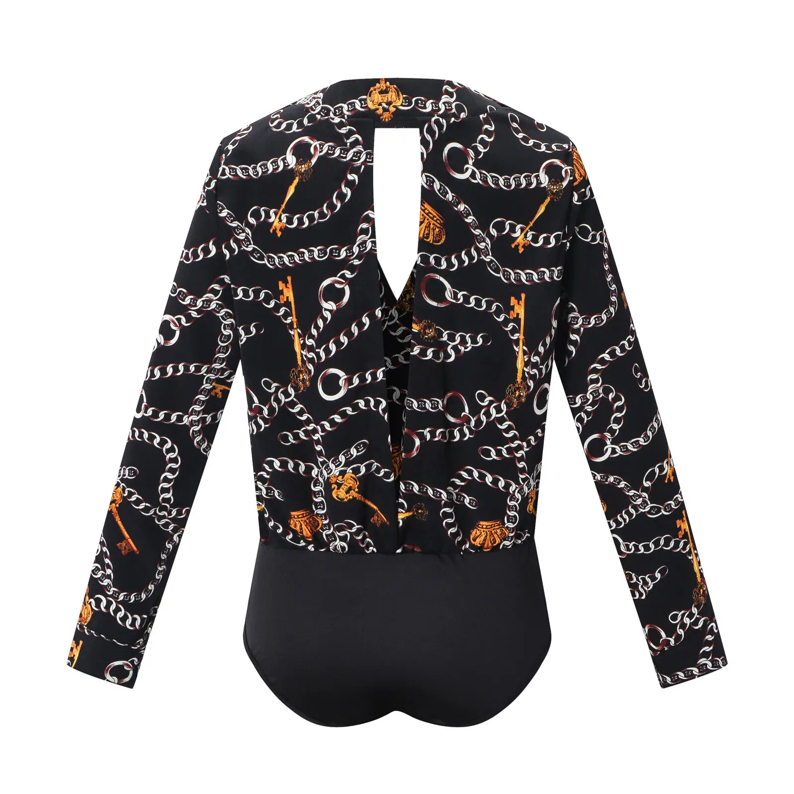 Женский боди с длинным рукавом и принтом на цепочке 2019 |