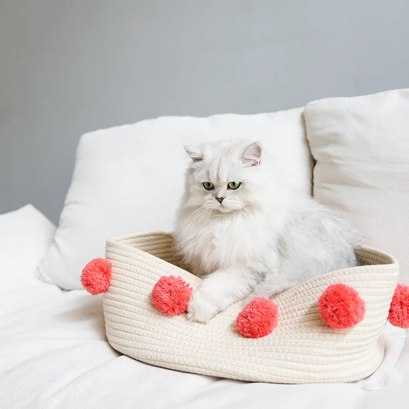 Ручная вязка корзина для кошек спальный мешок плюшевый шар дизайнерские кошачьи