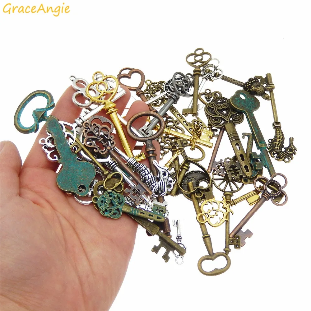 GraceAngie 10 шт. DIY опт Ассорти скелет ключ античный сплав подвески смешанные формы