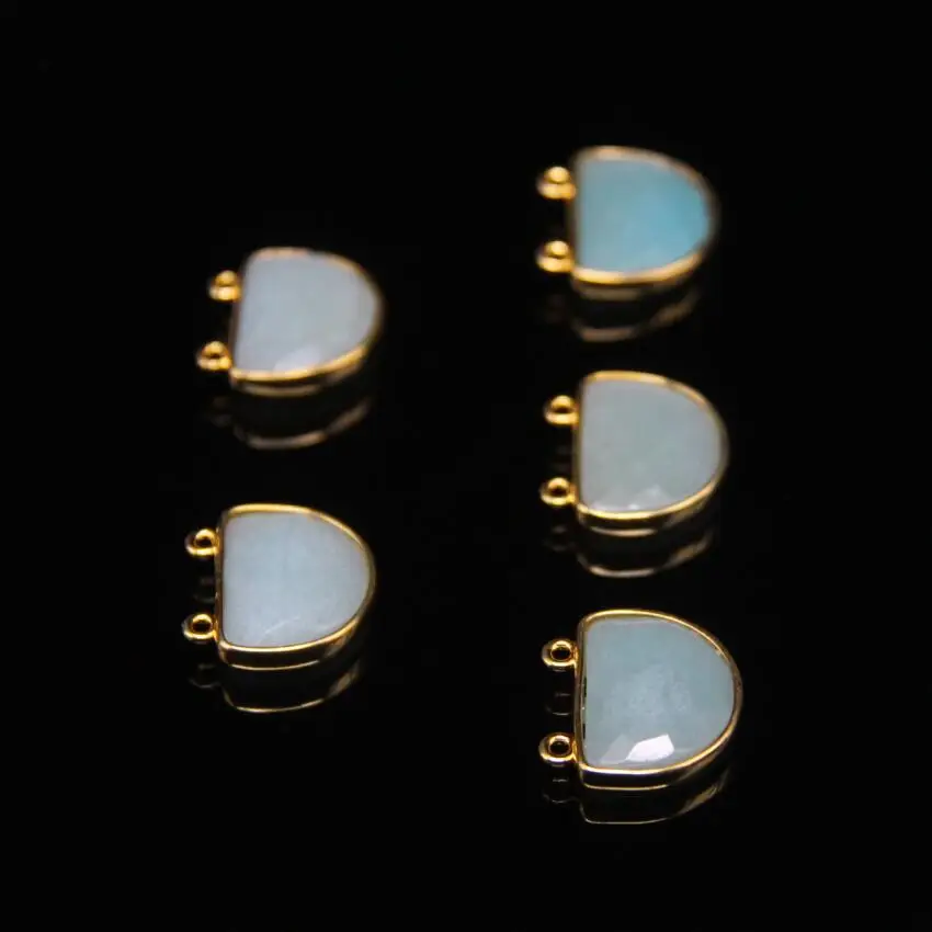 5 шт. подвески для ожерелья Amazonite полукруглые коннекторы с золотистыми краями