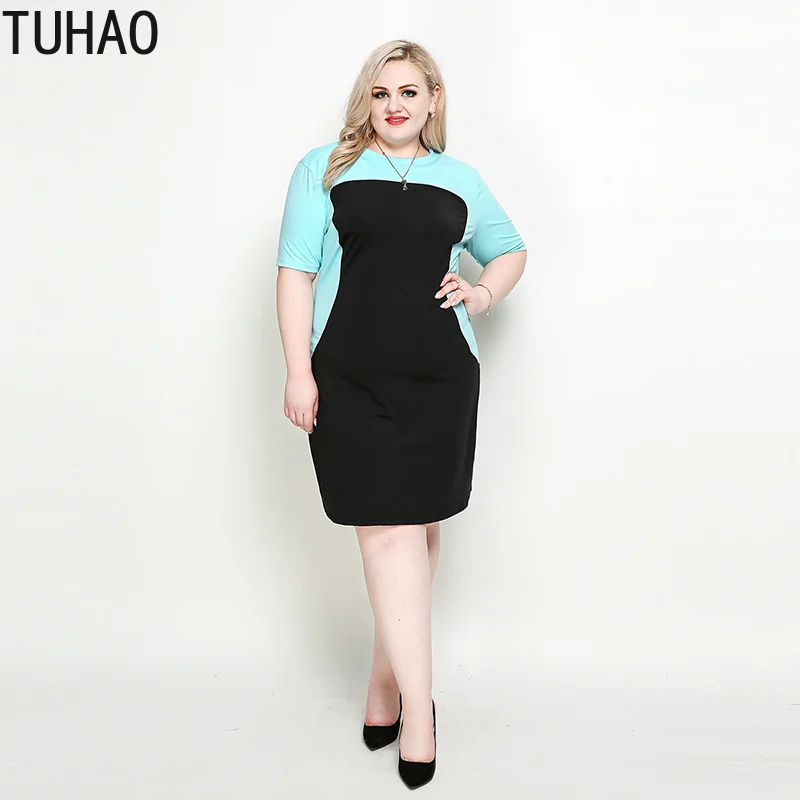 

TUHAO Summer Women Oversized Midi Dress Plus Size 7XL 6XL 5XL ELEGANT Dress Casual Patchwork Office Lady Vestido RL