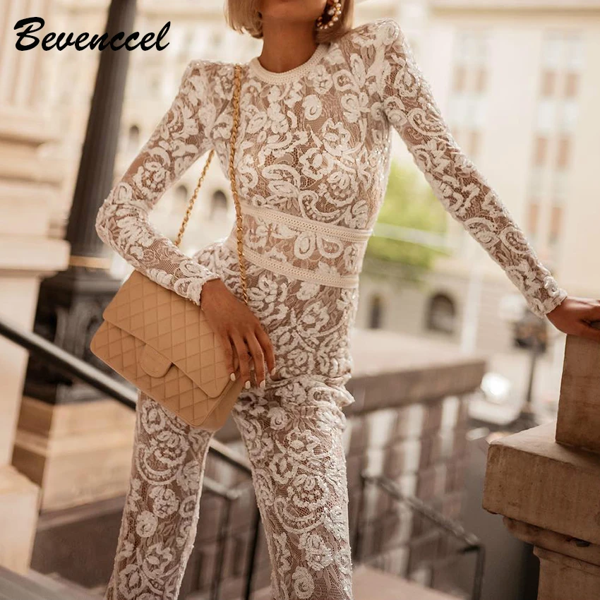 Женский боди с длинным рукавом белый кружевной Бандаж цветочным принтом и