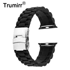 Ремешок силиконовый для iWatch Apple Watch Series 4 3 2 1, браслет из нержавеющей стали с застежкой, 38 мм 40 мм 42 мм 44 мм