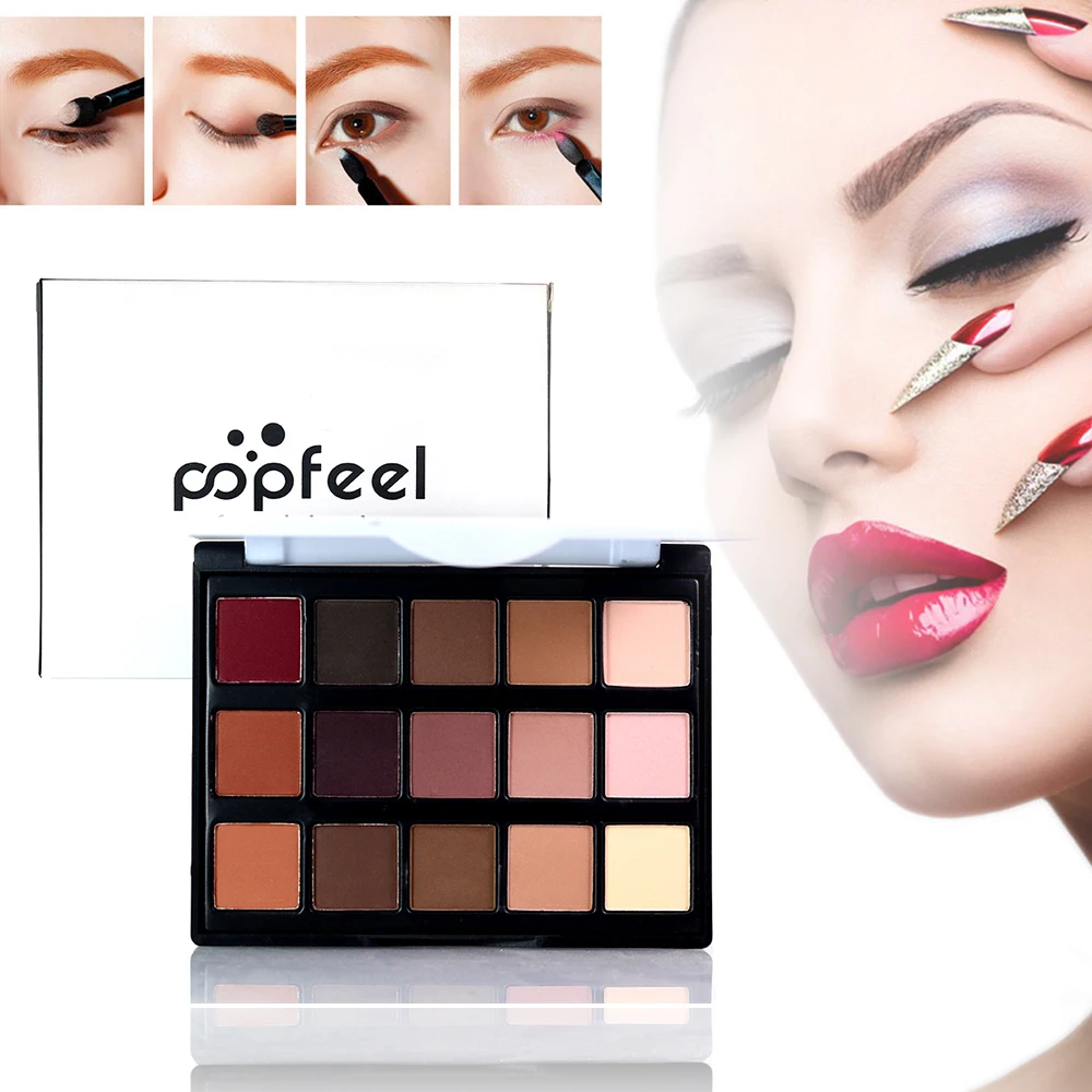 Popfeel 15 цветов Косметика Матовые мерцающие тени для век Палитра водостойкие
