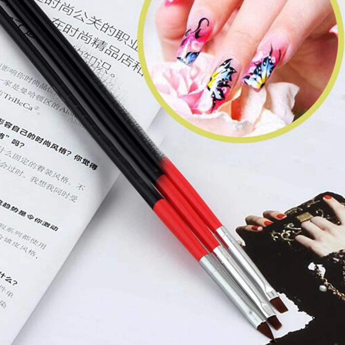 

3pcs Fashion Nail Art Drawing Painting Set Tool Brushes Design UV Gel Brush Pen