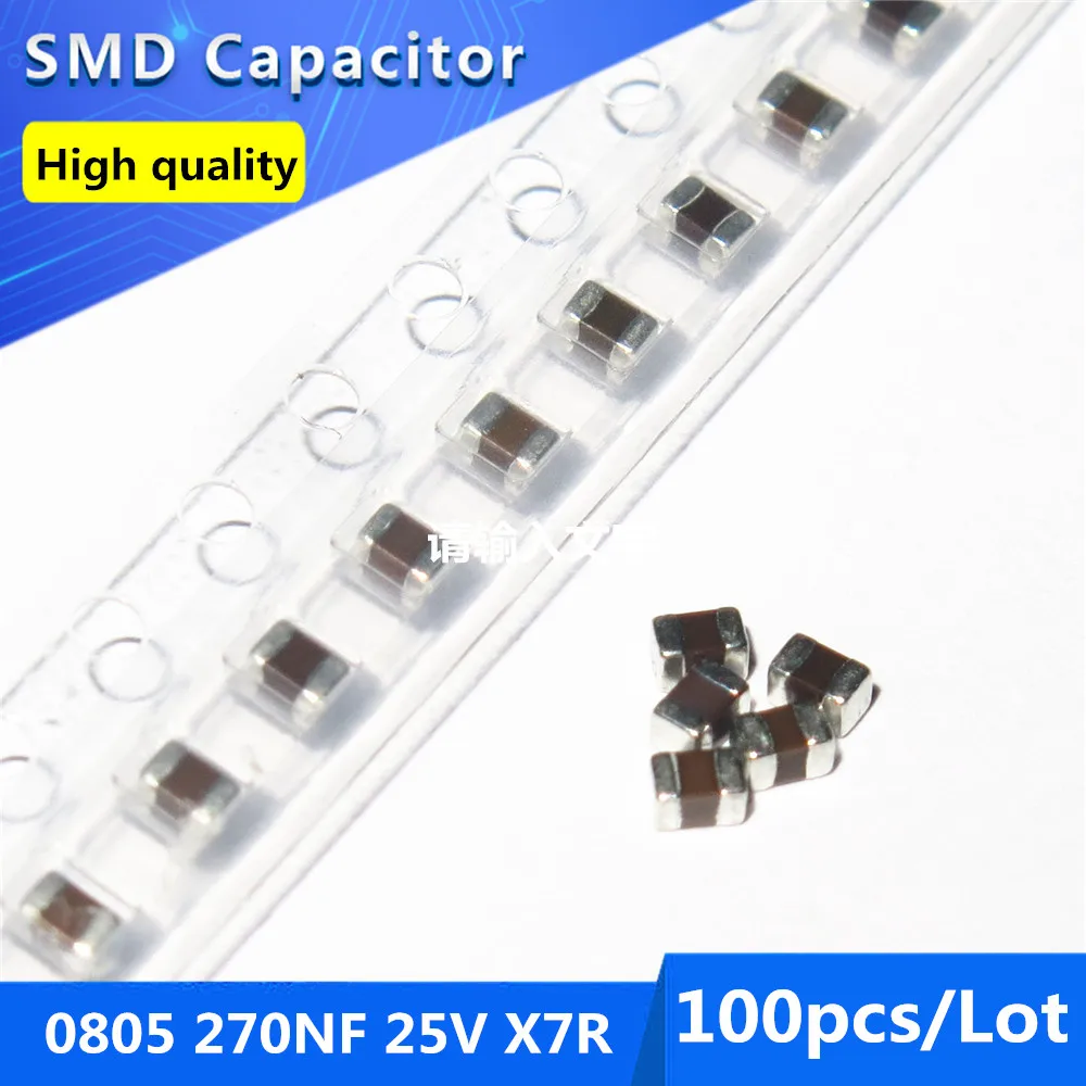 

100pcs SMD Thick Film Chip Multilayer Ceramic Capacitor 0805 270NF 0.27UF 25V X7R 10%