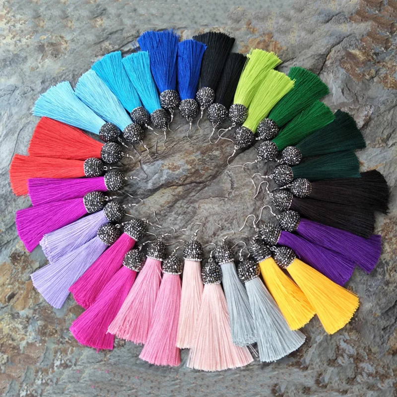 

10 Pairs cotton Silk Tassel Earrings,Pave crystal Rhinestone Tassel Jewelry, For Women Bohemia Earrings ER220