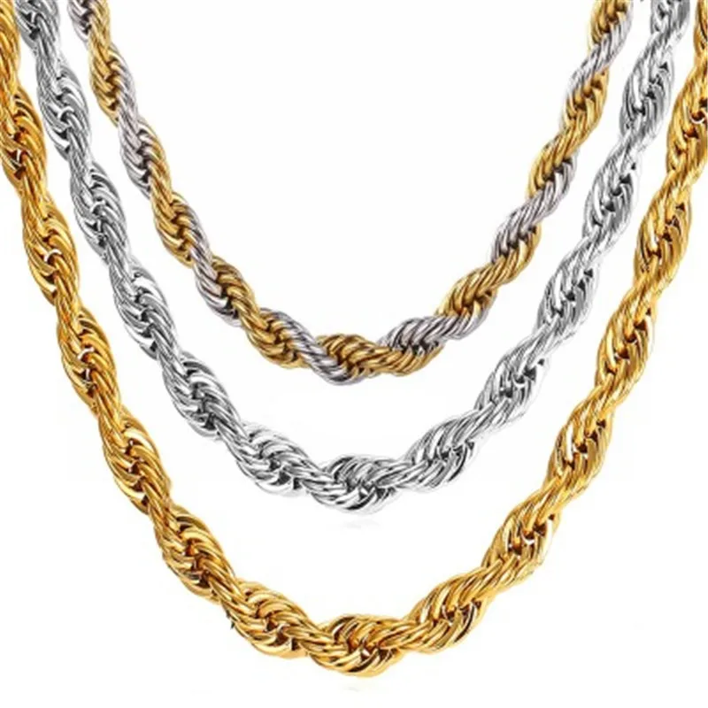 

European and American fashion personality jewelry Titanium steel necklace twist chain Vacuum plating gold color
