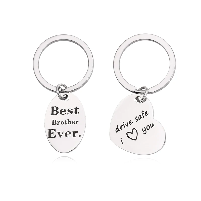 Best Friend Keychain Stainless steel metal keyring For Men Laser Engraved Best Brother Ever Drive Save I Love You Car Key Ring