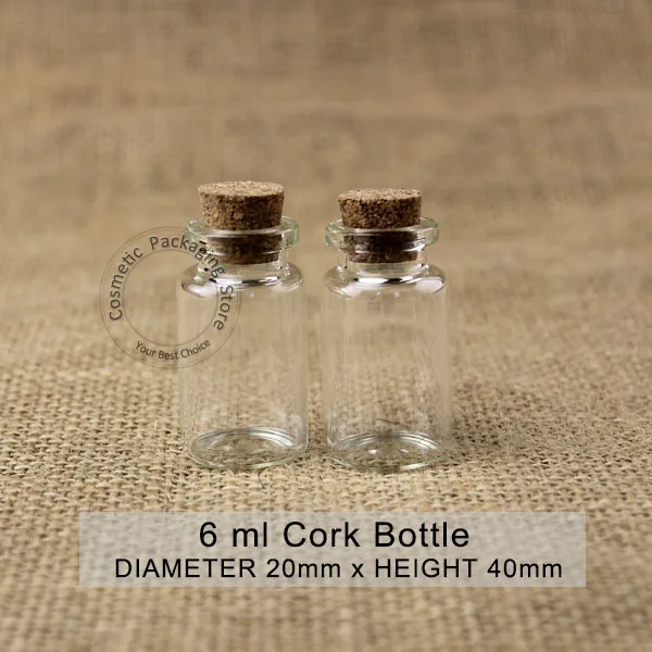 50 шт./лот оптовая продажа мини 6 мл стеклянная бутылка пустая пробка маленькая