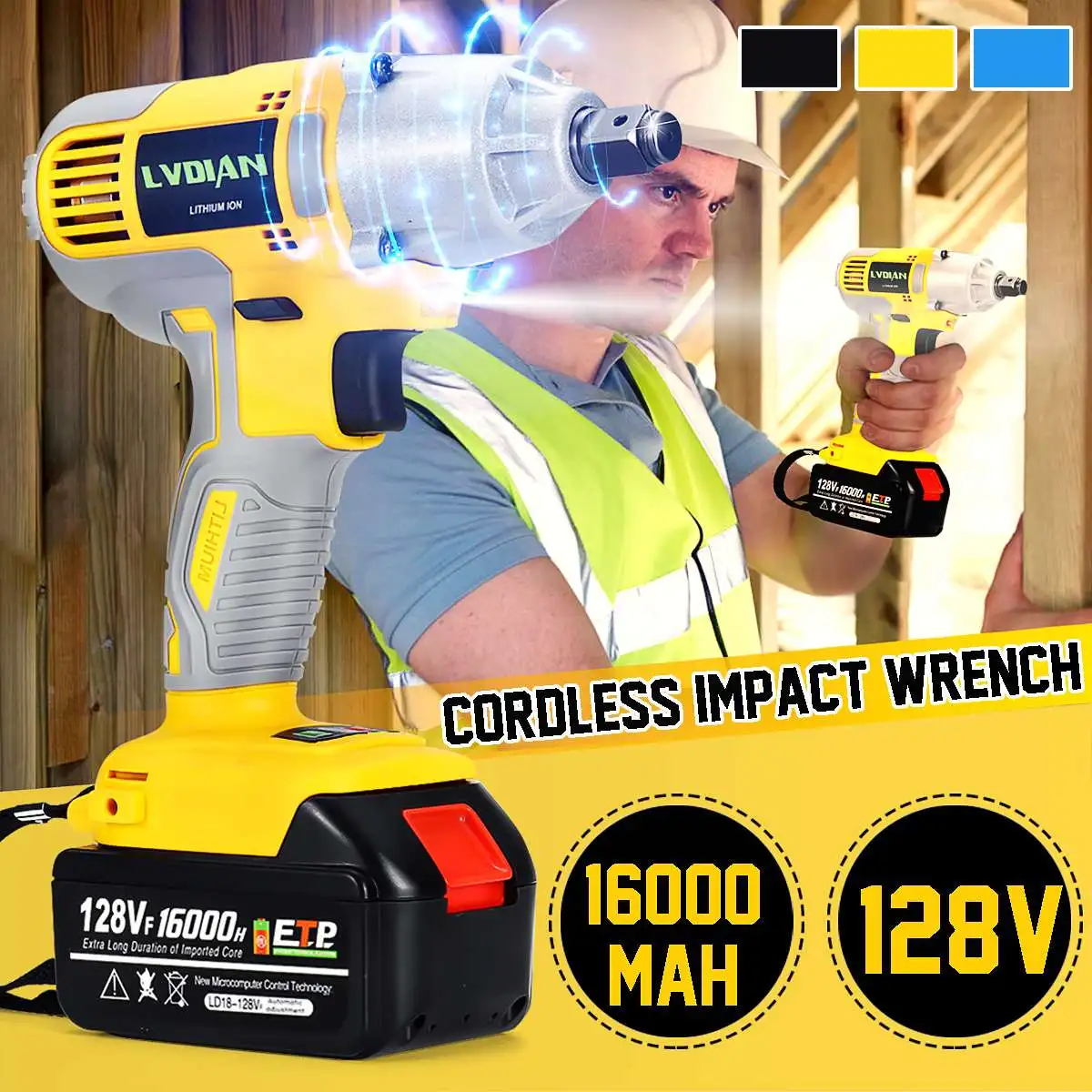 16000mah Rechargeable Cordless Electric Impact Brushless Wrench Kit Hand Drill 18.5x19cm Waterproof Power Tools LED lights