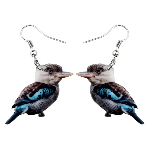 Laughing Kookaburra Bonsny акриловые летающие Voilet Sabrewing птица Колибри серьги большие длинные висячие Висячие модные украшения в виде животных для женщин девочек - Окраска металла: Laughing Kookaburra