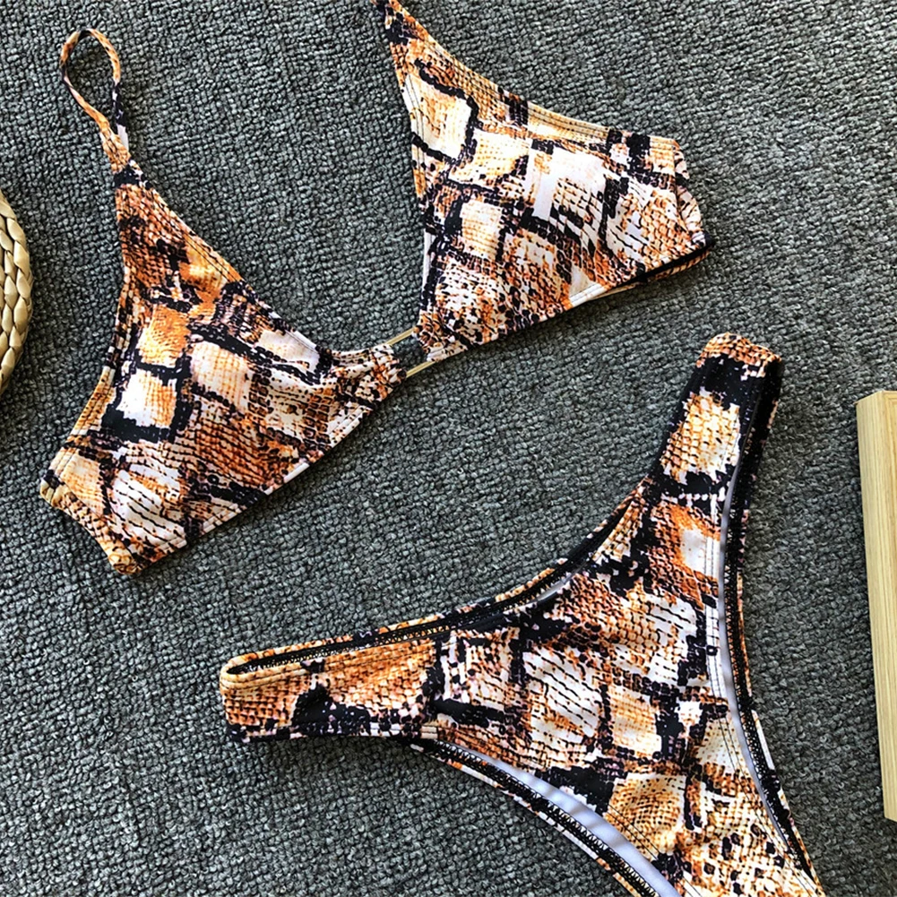 Split Spaghetti Strap Swimsuit Leopard Print Bikini Set With Padding Bra Hoilday Push Up Nylon Low Waist Wire Free Summer Sexy |