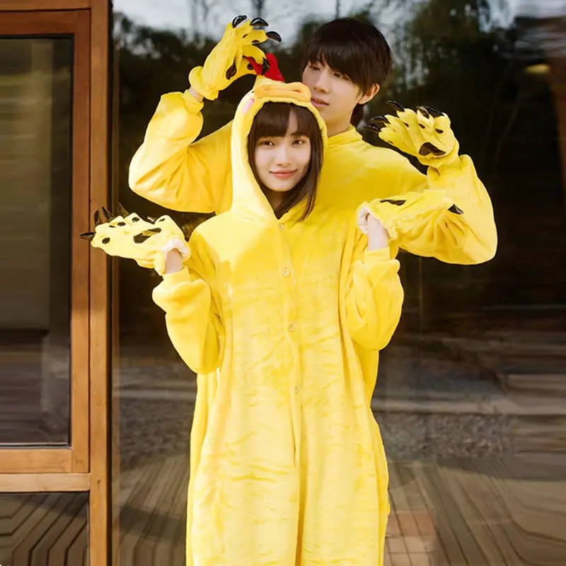 Зимняя теплая мягкая Фланелевая Пижама для взрослых с милым желтым цыпленком