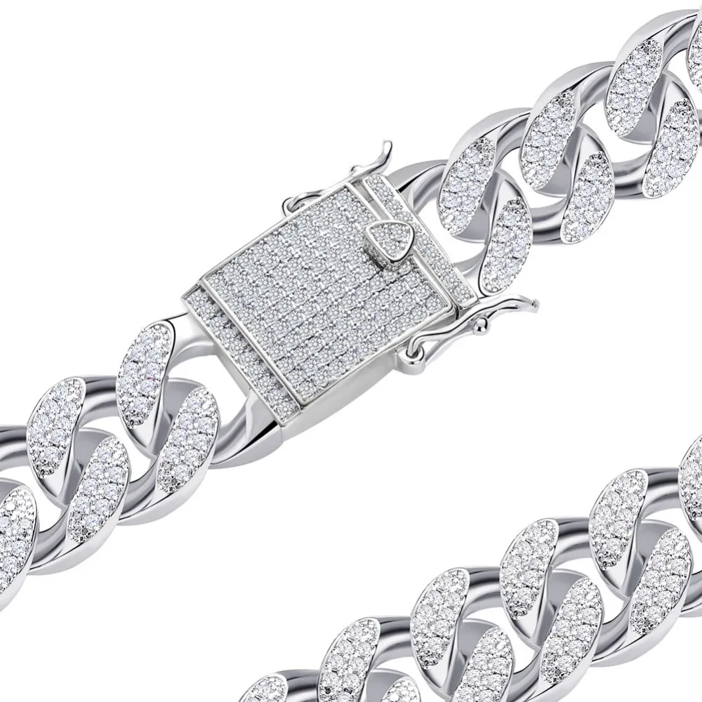 Ожерелье из кубинской цепи Майами 18 мм в стиле хип-хоп рок сверкающее мужское