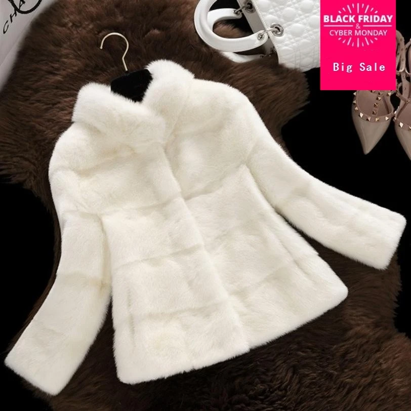2018 New Arrival Women Winter Short Faux rabbit Fur Coat Long Sleeve Solid Color Blue White Pink Plus 4XL Ladies Outerwear L1345 | Женская