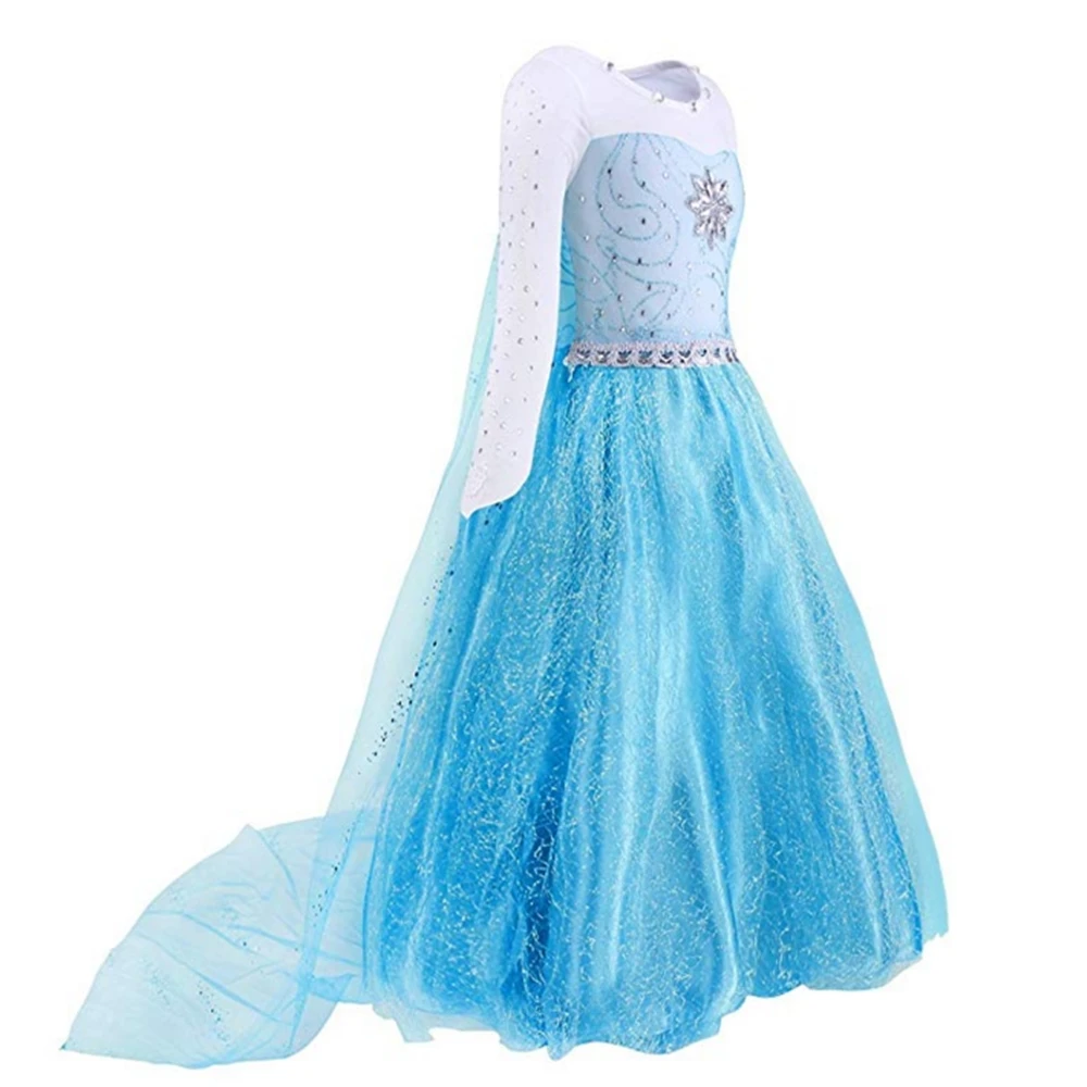 Elsa Dress up Clothing Long Sleeve Snow Queen Girls Costume Children Halloween Cosplay Party Gown With Hair | Детская одежда и
