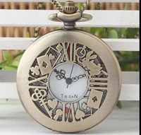 alice in wonderland flowers key rabbit hollow out mens and woman nostalgia necklace pocket fob chain watch