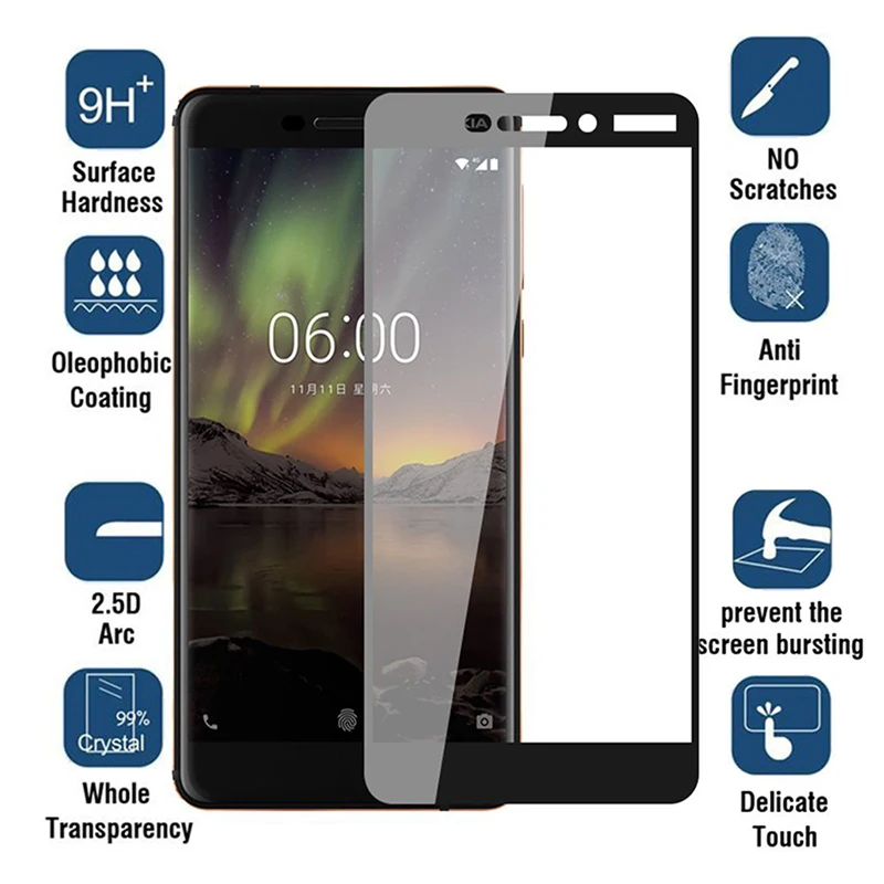 Закаленное стекло для Nokia 6 1 шт. Защита экрана (2018) полное покрытие TA-1043 3D пленка с