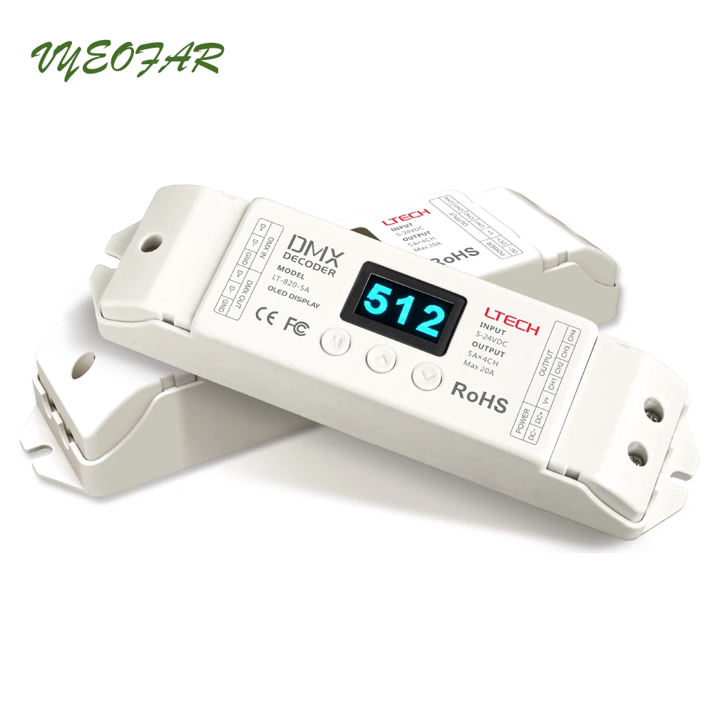 Светодиодный DMX512 декодер 4 канала RGBW DMX декодер светодиодный DMX-PWM декодер(8/16 бит по желанию, светодиодный Дисплей); 5A* 4 канальный выход
