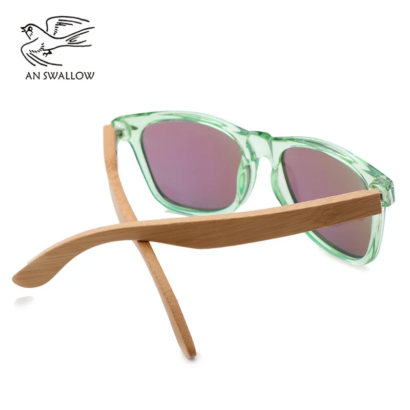 Fashion brand design transparent green wood bamboo sunglasses women's PC box legs polarized UV protection 400 | Аксессуары для