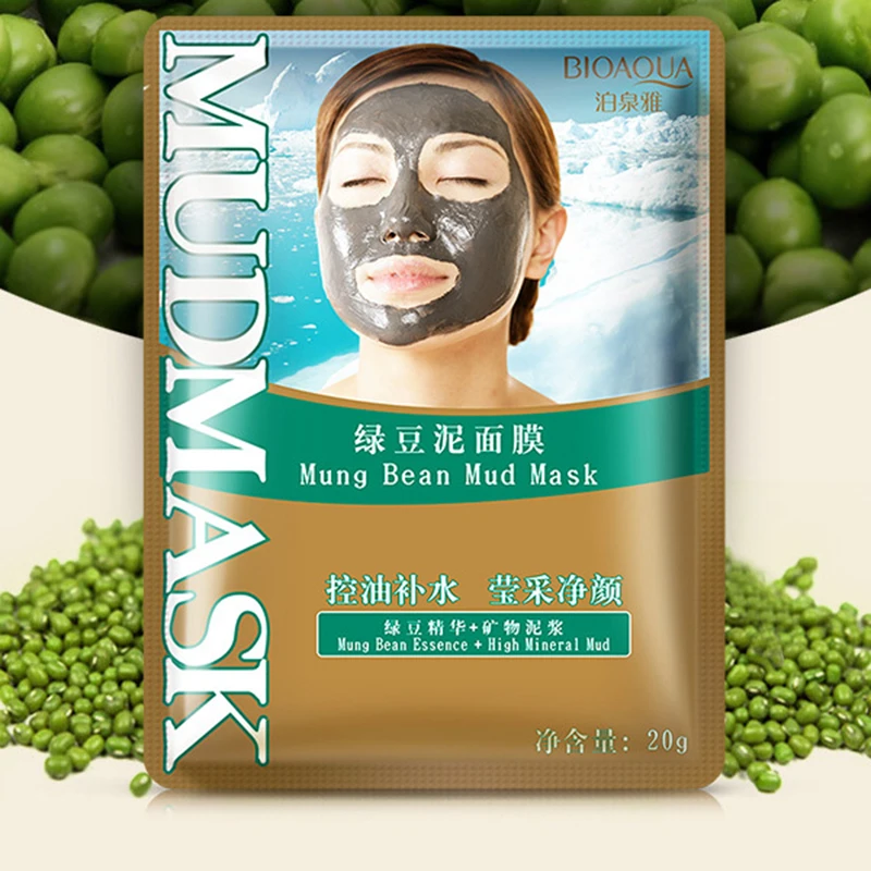 BIOAQUA 1PC Mask Moisturizing Mung Bean Mud Oil Controlling Face Masks Whitening Anti Aging Collagen Essence Skin Care | Красота и