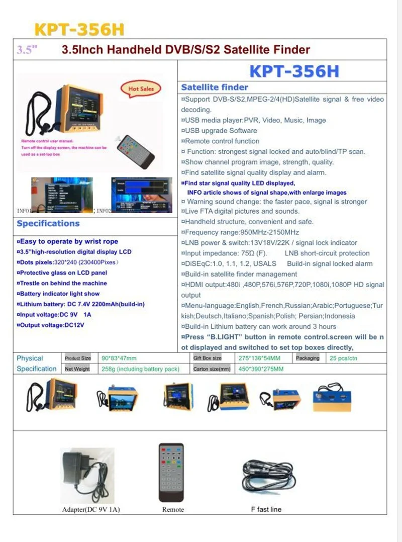 KPT 356H DVB-S2 Satfinder быстрое отслеживание Full HD цифровой спутниковый ТВ приемник Finder метр MPEG-4 модулятор DVB-S Sat Finder