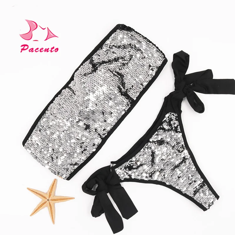 Pacento 2017 новинка сексуальное бикини с блестками бразильский купальник бандо