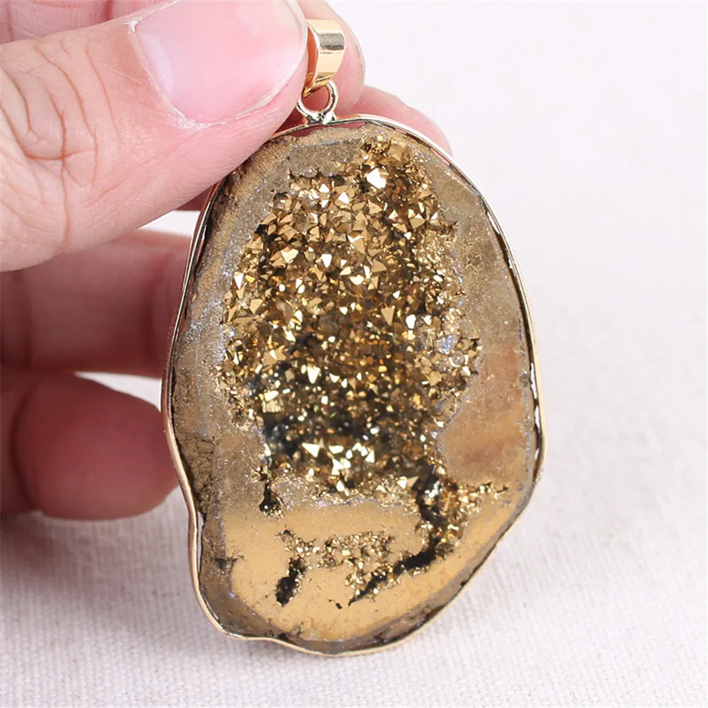 1 шт. Druza Druzy Кулон Агаты Кристалл Кластер ожерелье ювелирные изделия натуральный