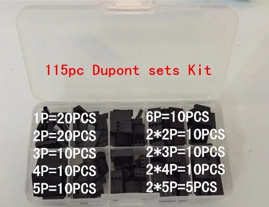 

115pc Dupont sets Kit with box 1P/2P/3P/4P/5P/6P/2*2/2*3/2*4/ 2*5Pin Housing Plastic Shell Terminal Jumper Wire Connector set