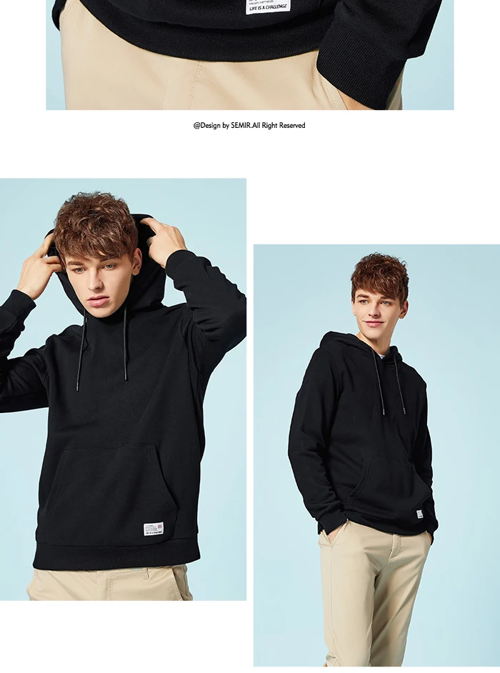 SEMIR теплая толстовка с капюшоном для мужчин, пуловер с капюшоном, Спортивная толстовка с карманом-кенгуру и капюшоном на завязках для осени