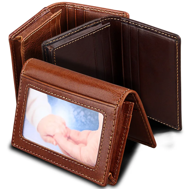 Portefeuille en cuir véritable pour hommes et femmes, Porte-cartes de crédit en peau de vache, Porte-cartes d'identité RFID