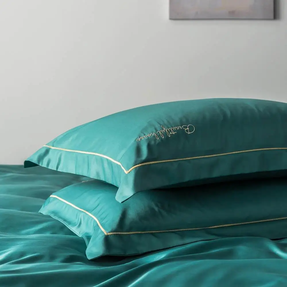 2019 модное однотонное темно зеленое постельное белье с вышивкой Комплект