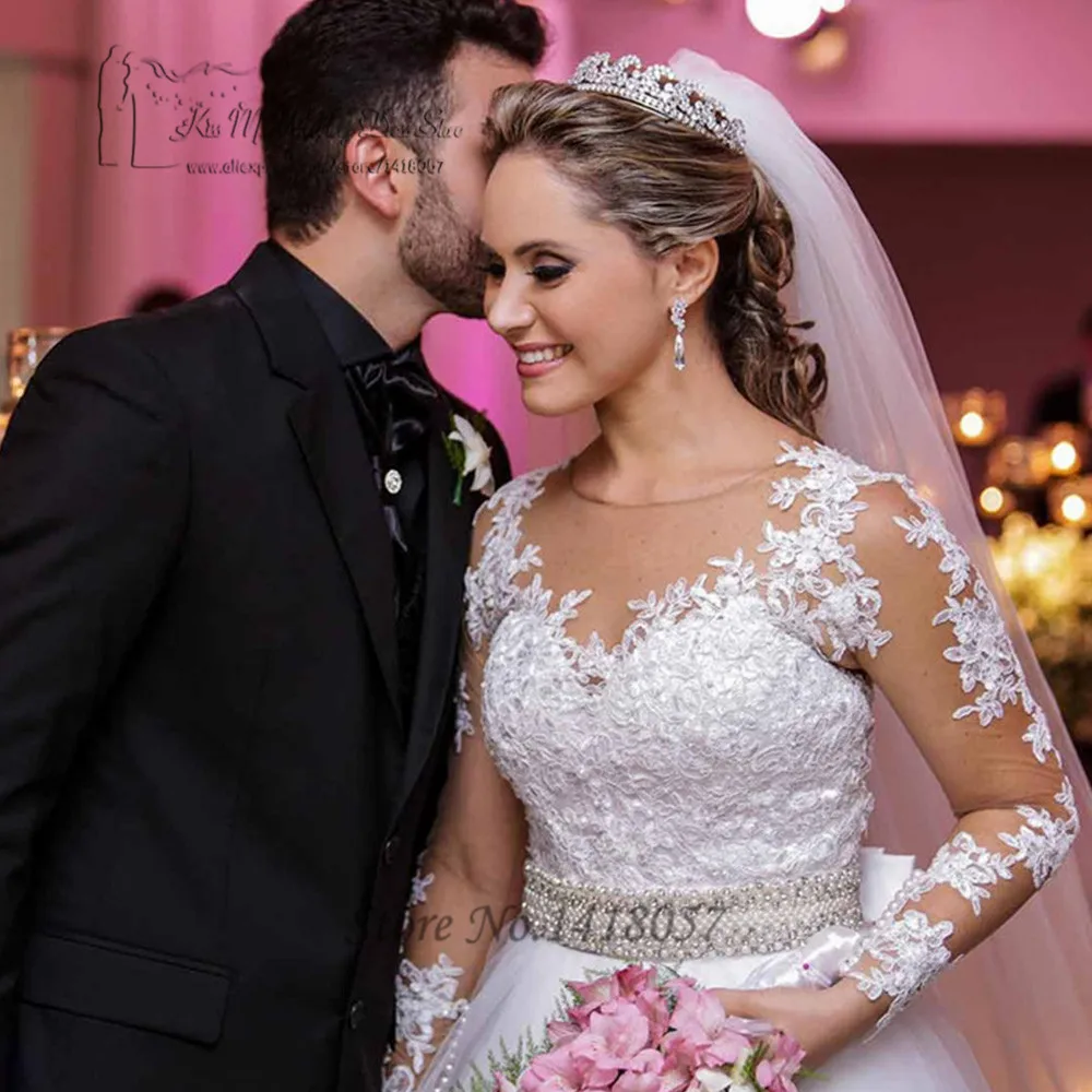 Vestido de Noiva романтичное зимнее свадебное платье с длинными рукавами кружевное
