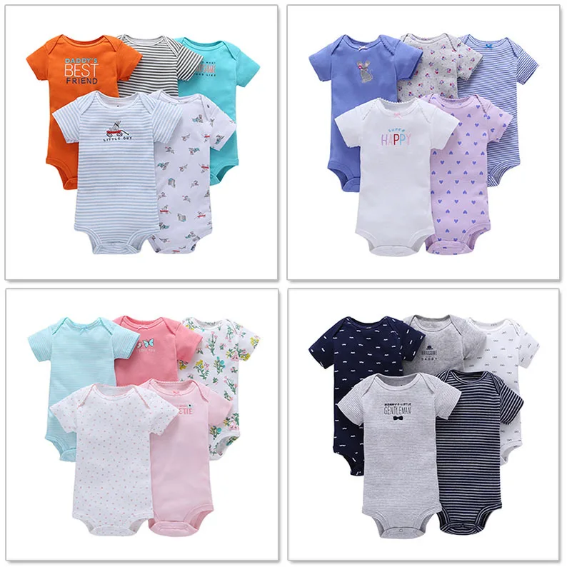5PCS/LOT Anyongzu Fashion Animal Short Sleeves Clothes Summer Children Triangles Baby climb clothes MIX 3M 6M 9M 12M |