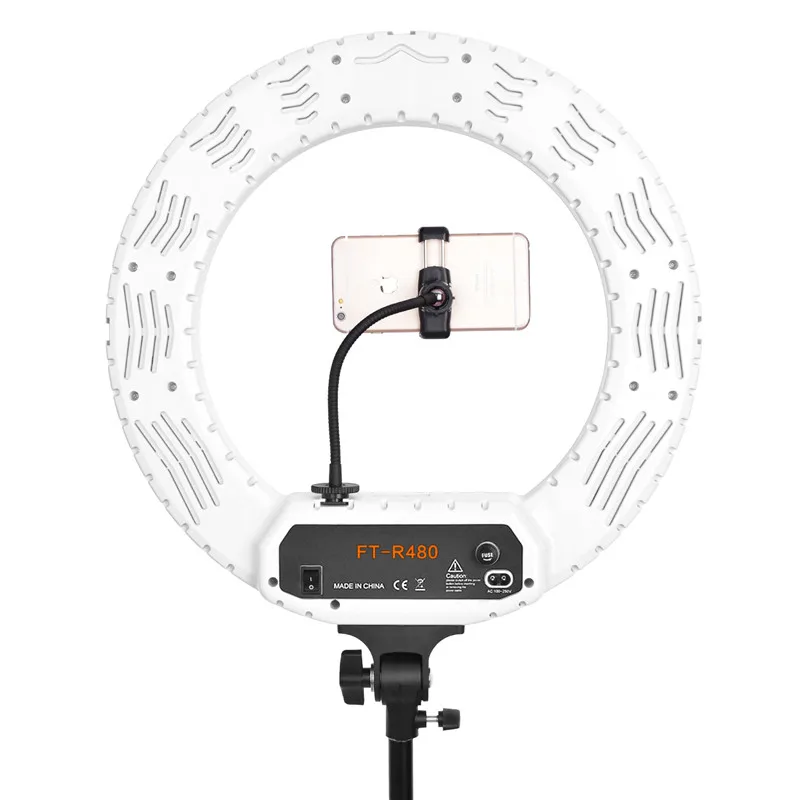 Белый Fosoto 18 дюймов FT-R480 кольцевой светильник двухцветный фотографический светильник ing 3200-5800K 48 Вт светодиодный кольцевой светильник штатив и зеркало для камеры телефона - Цвет: Белый