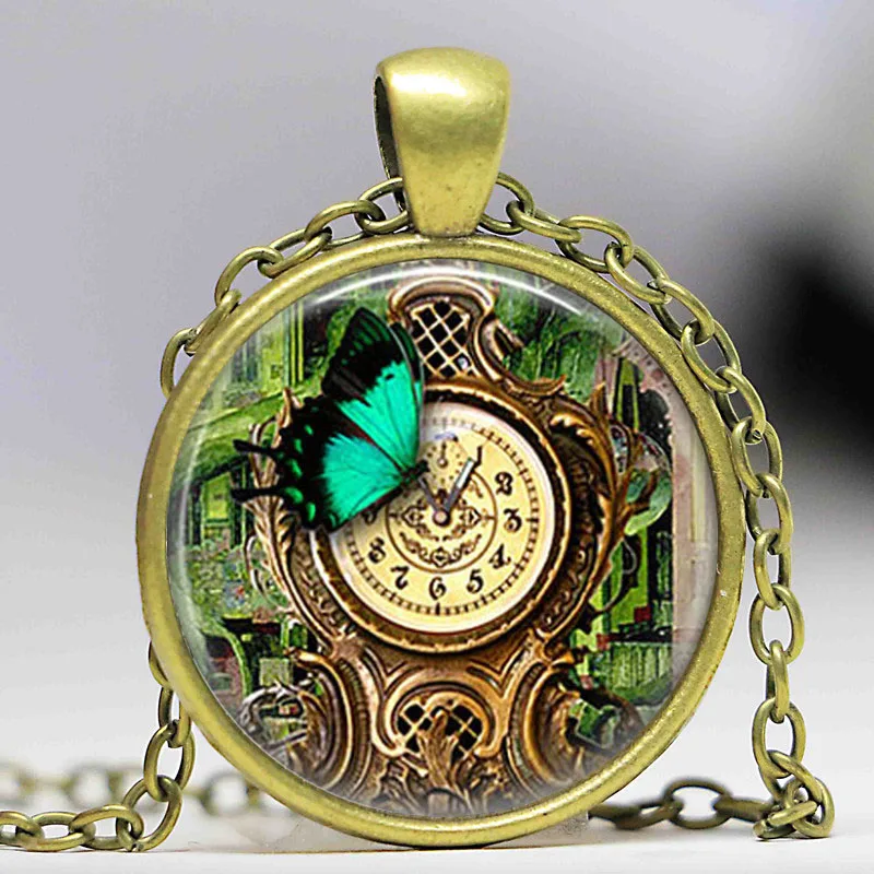 (1 шт./лот) стимпанк садовое колье с подвеской часы Бабочка ожерелье Сад Ретро