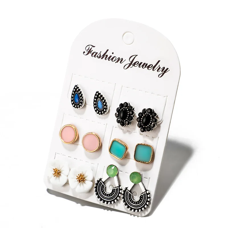 Женские серьги гвоздики в винтажном стиле с геометрическим узором модные