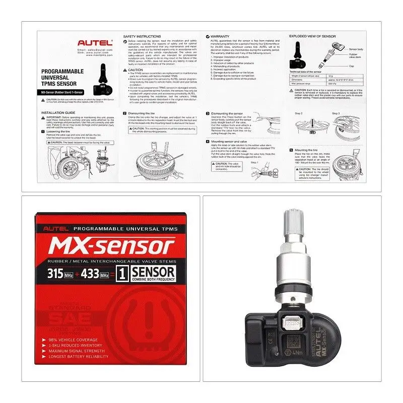Autel TPMS Сенсор 2 в 1 433 мГц 315 MX сеньор Interno 4 шт./лот поддерживает шин Давление