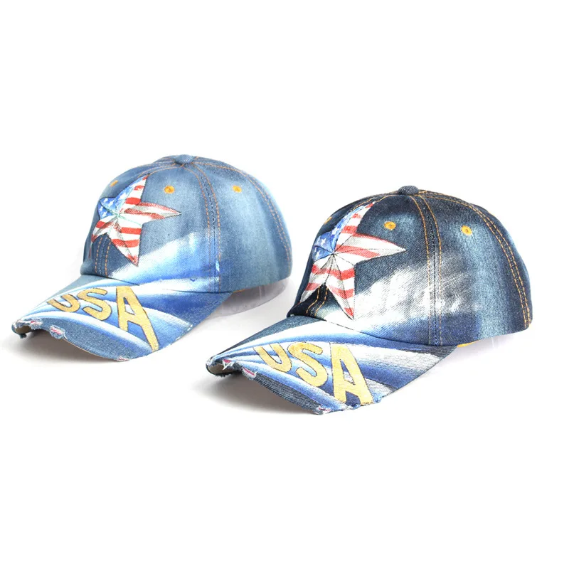 2018 Новое поступление Звезда Флаг США покраска джинсовая бейсболка для мужчин и