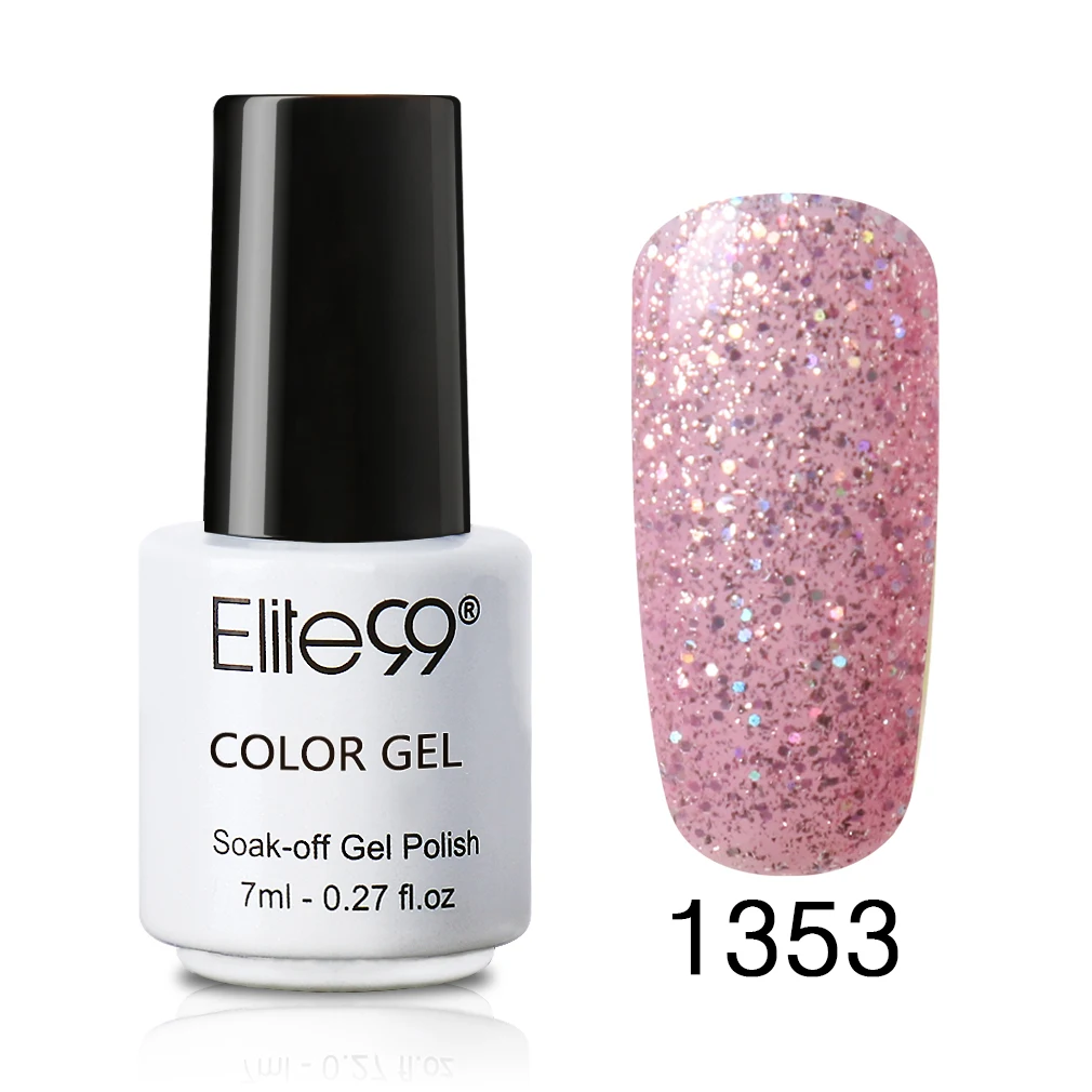 1353Glitter Pink Elite99 7 мл Лак для ногтей цветной УФ Гель-лак Vernis Полупостоянный Гибридный гвоздь Искусство Маникюр чистый цвет покрытие 58 цветов на выбор 1 - Цвет: 1353Glitter Pink