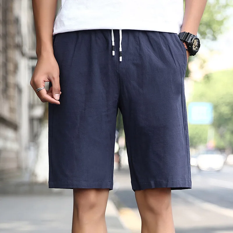 Летние модные пляжные штаны высокого качества из чистого хлопка и льна мужские