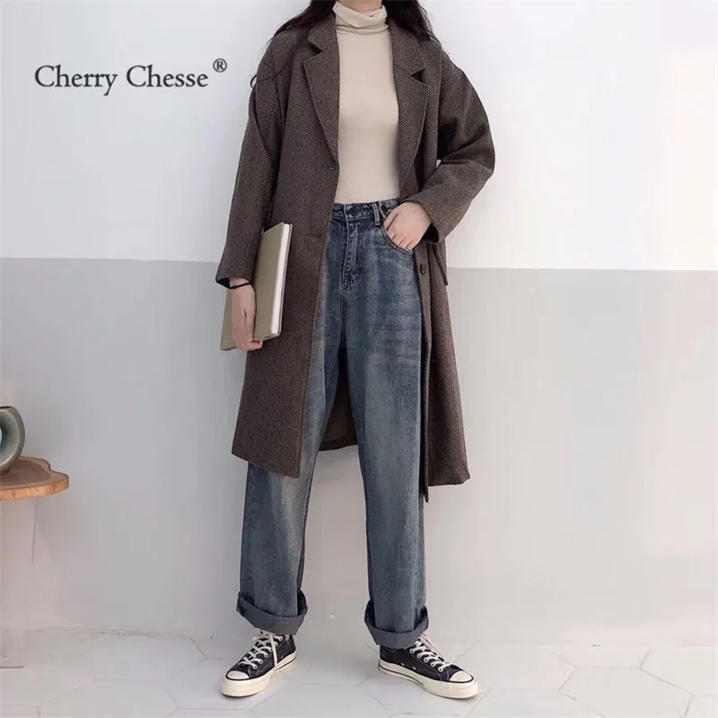 Cherry Chesse винтажные прямые женские джинсы High Street джинсовые брюки лето осень