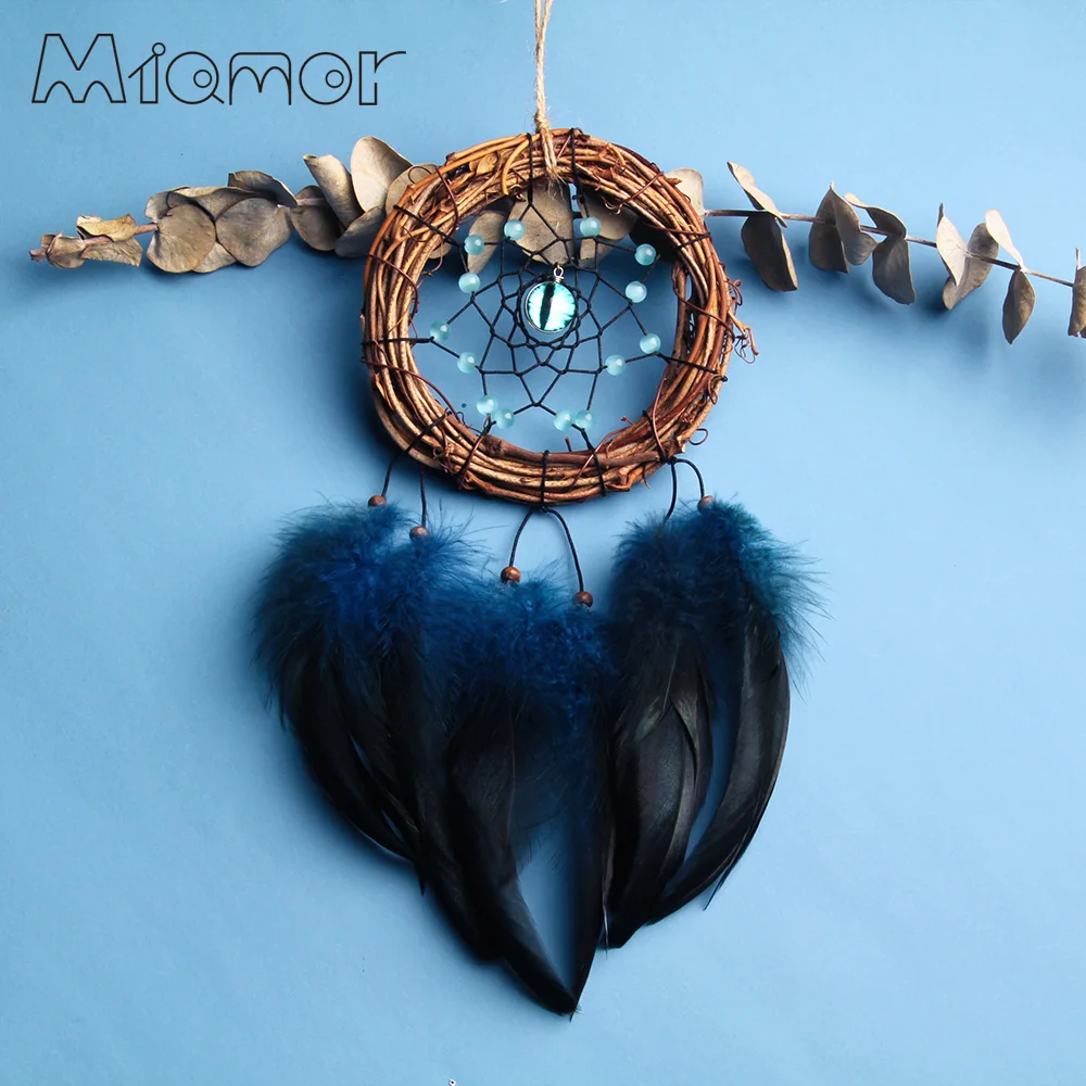 Кольцо из ротанга MIAMOR, Синий Ловец снов со злом и кошачьим глазом, домашний Настенный декор, подвеска для детской спальни, AMOR0101